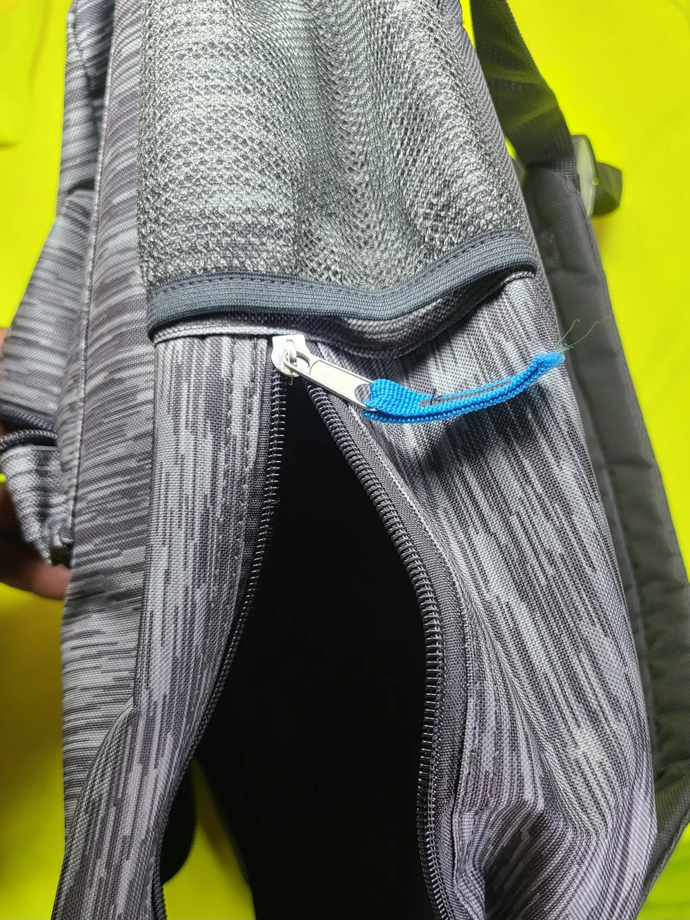 Men's Gray Patterned Backpack with Blue Accents